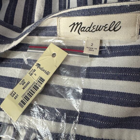 Madewell SZ 2 Midi Dress Striped 3/4 Sleeve Pockets Cutout Tie Button Front New - Picture 10 of 13